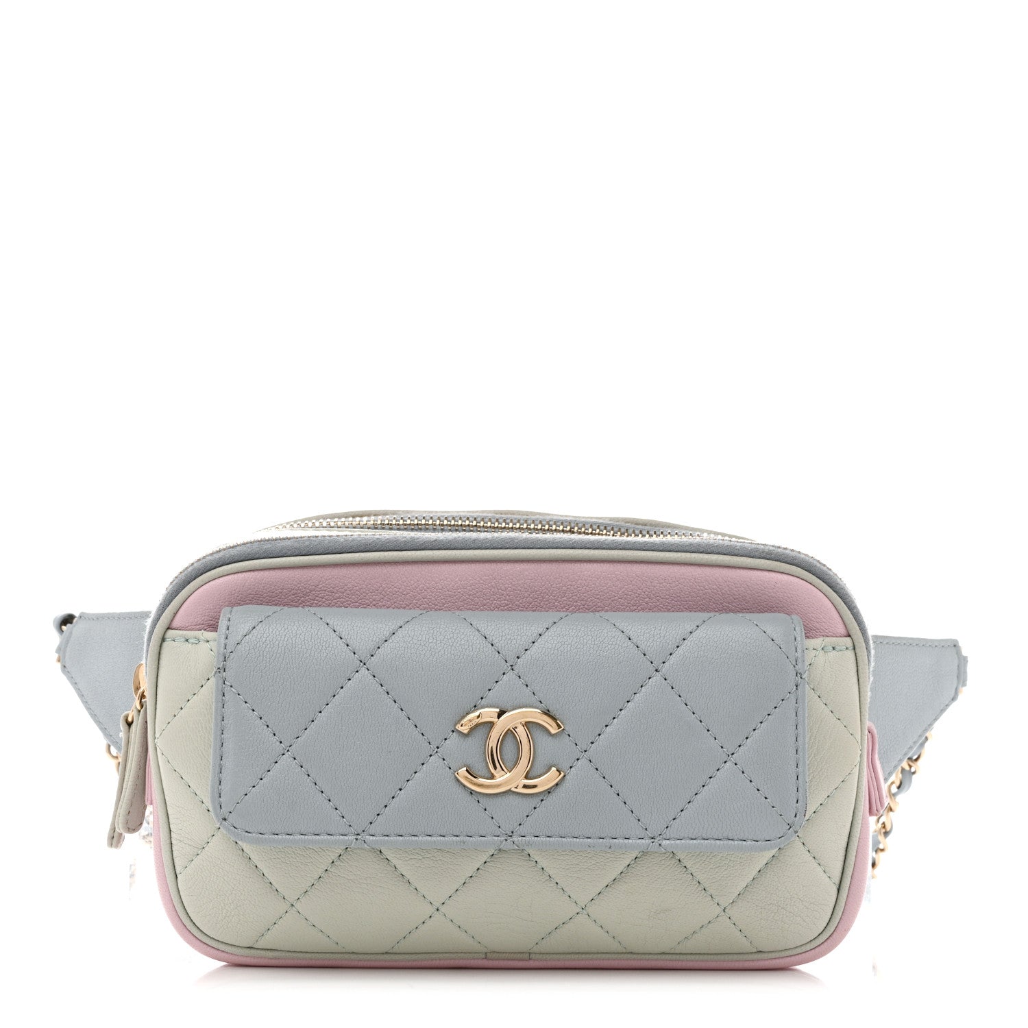 Chanel Goatskin Quilted Waist Bag Green Blue Pink