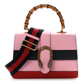 Gucci Moon Calfskin Web Medium Dionysus Bamboo Top Handle Bag Sugar Pink Blue Agata Hibiscus Red