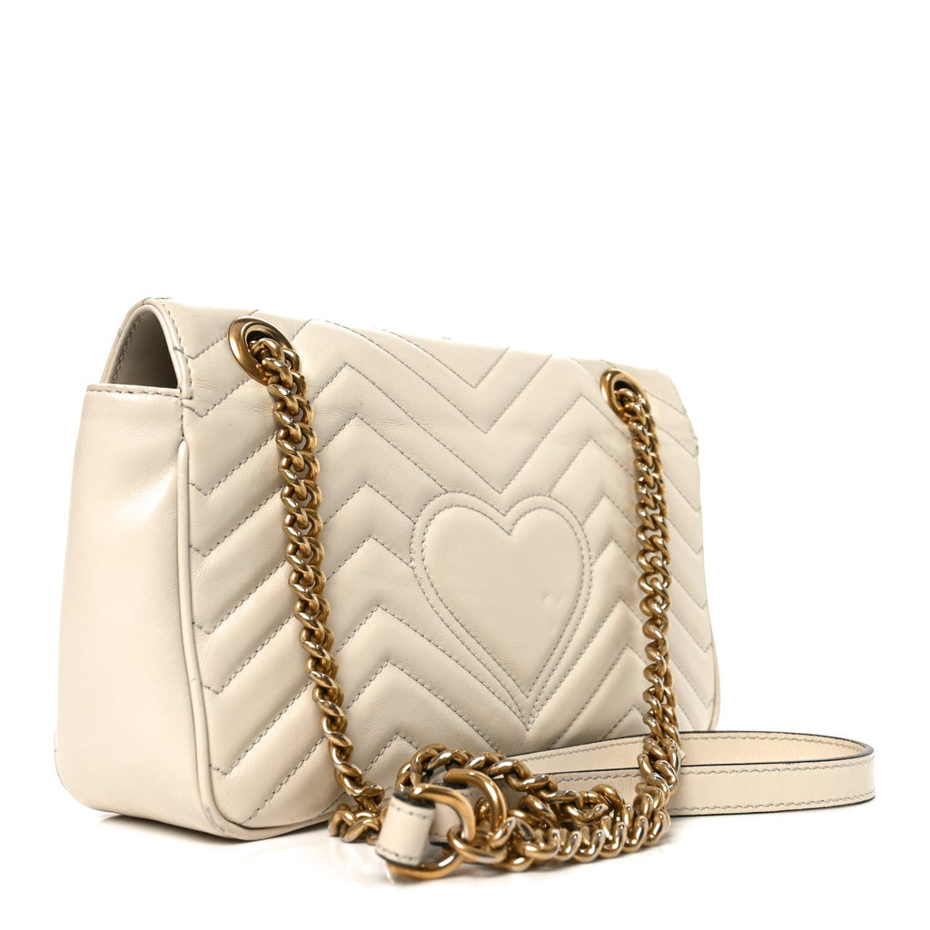 Gucci Calfskin Matelasse Small GG Marmont Shoulder Bag White