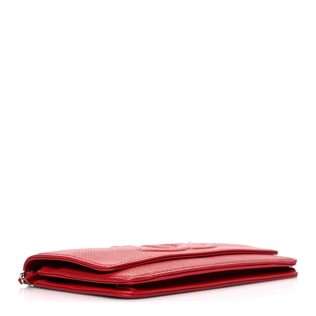 Chanel Caviar Timeless CC Wallet on Chain WOC Red