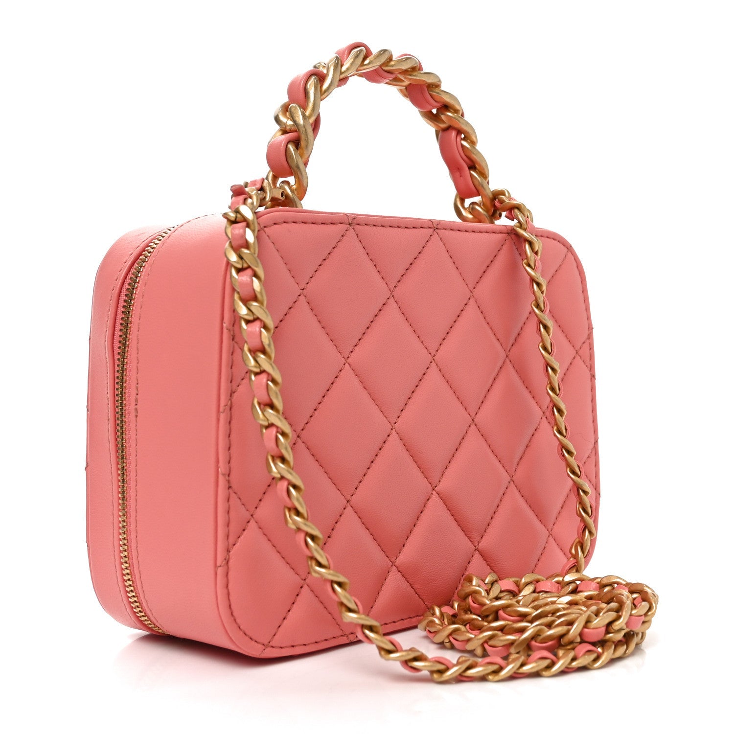 Chanel Lambskin Quilted Top Handle Small Vanity Case Pink