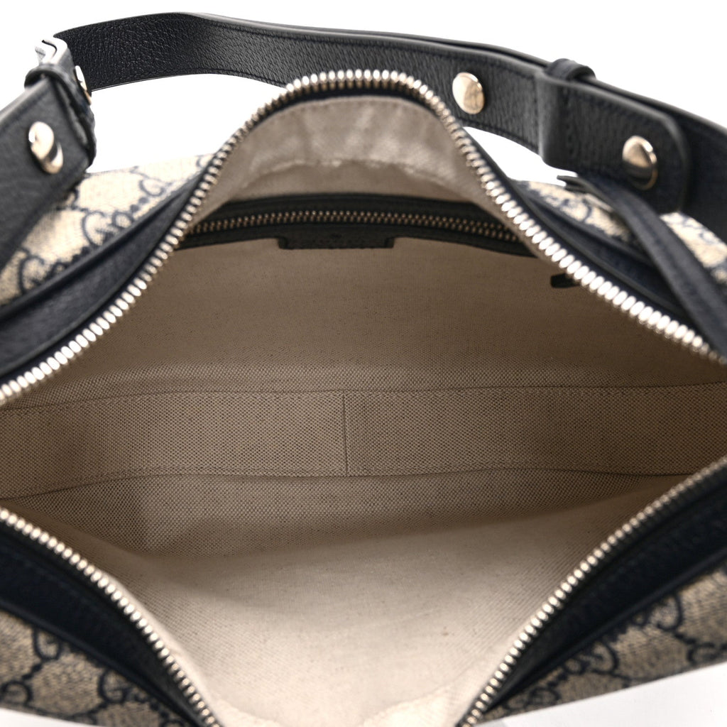Gucci GG Supreme Monogram Textured Calfskin Web Small Attache Shoulder Bag Beige Blue
