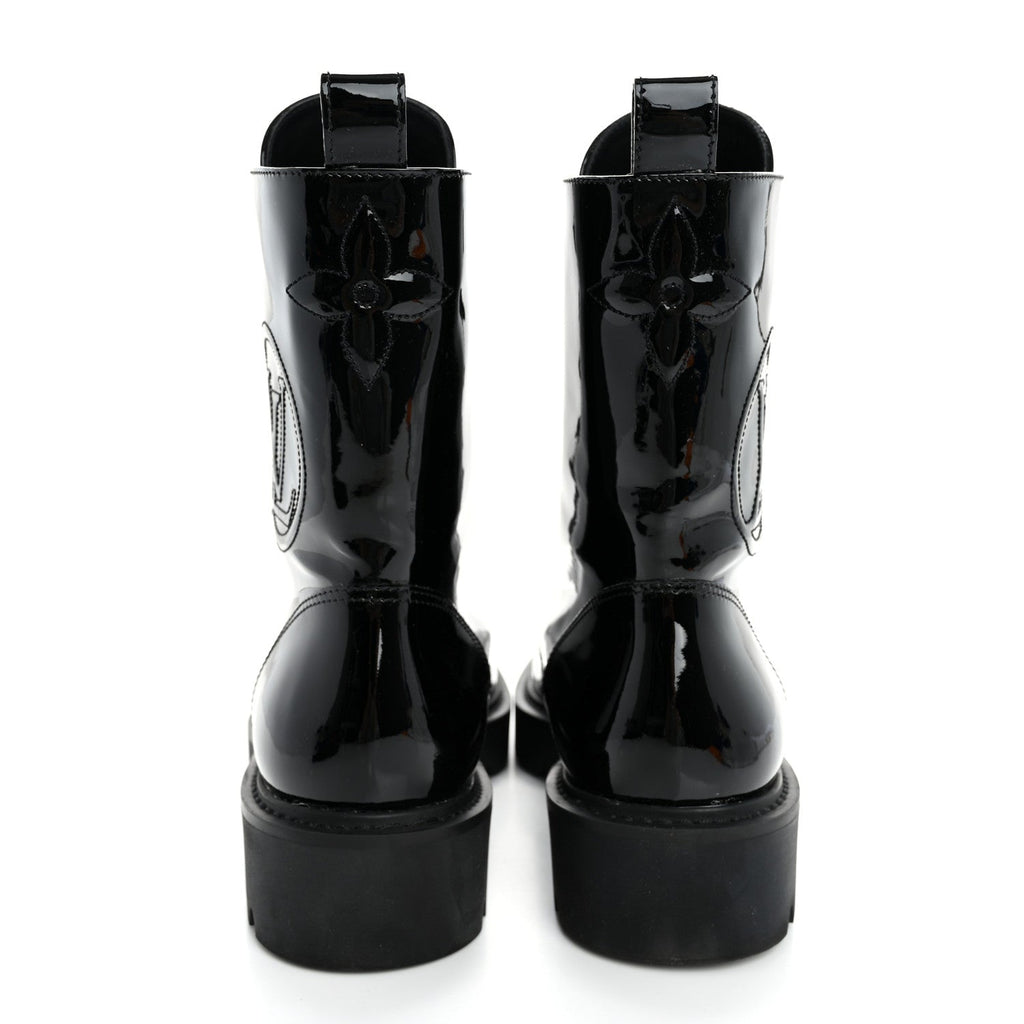 Louis Vuitton Patent Territory Flat Ranger Boots 38 Black