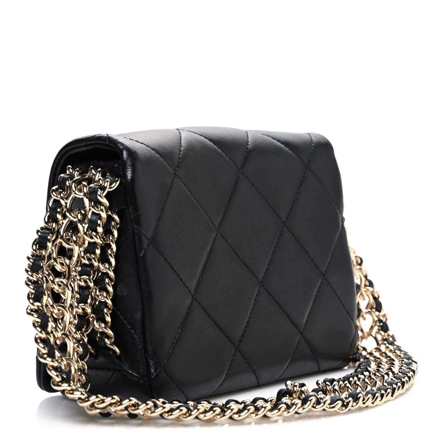 Chanel Lambskin Quilted Mini Chain Rows Flap Black