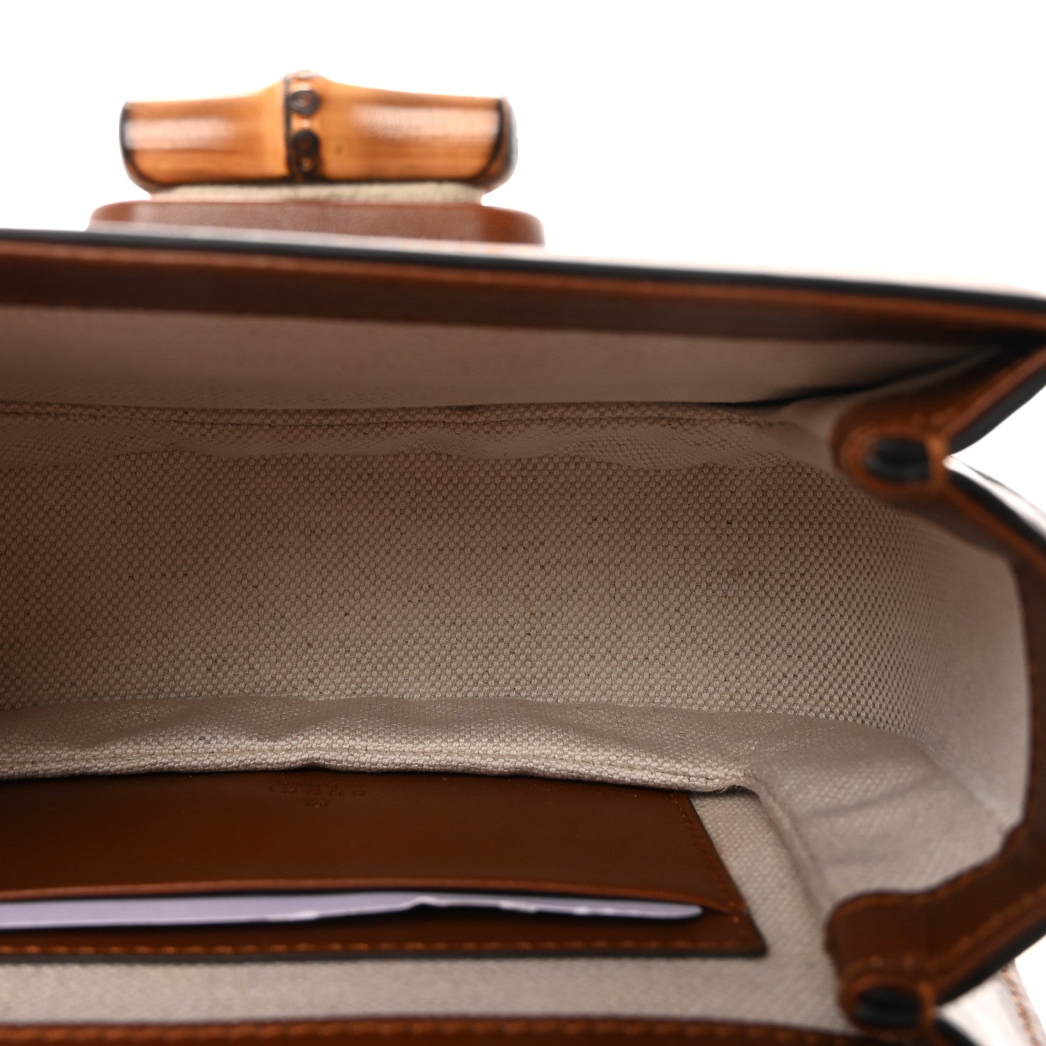Gucci New Canvas Charisma Calfskin Crystal GG Monogram Small Bamboo 1947 Top Handle Bag Camel Ebony