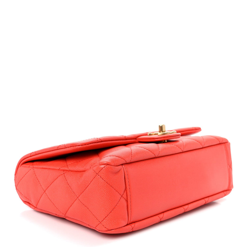Chanel Caviar Quilted CC Melody Single Flap Orange
