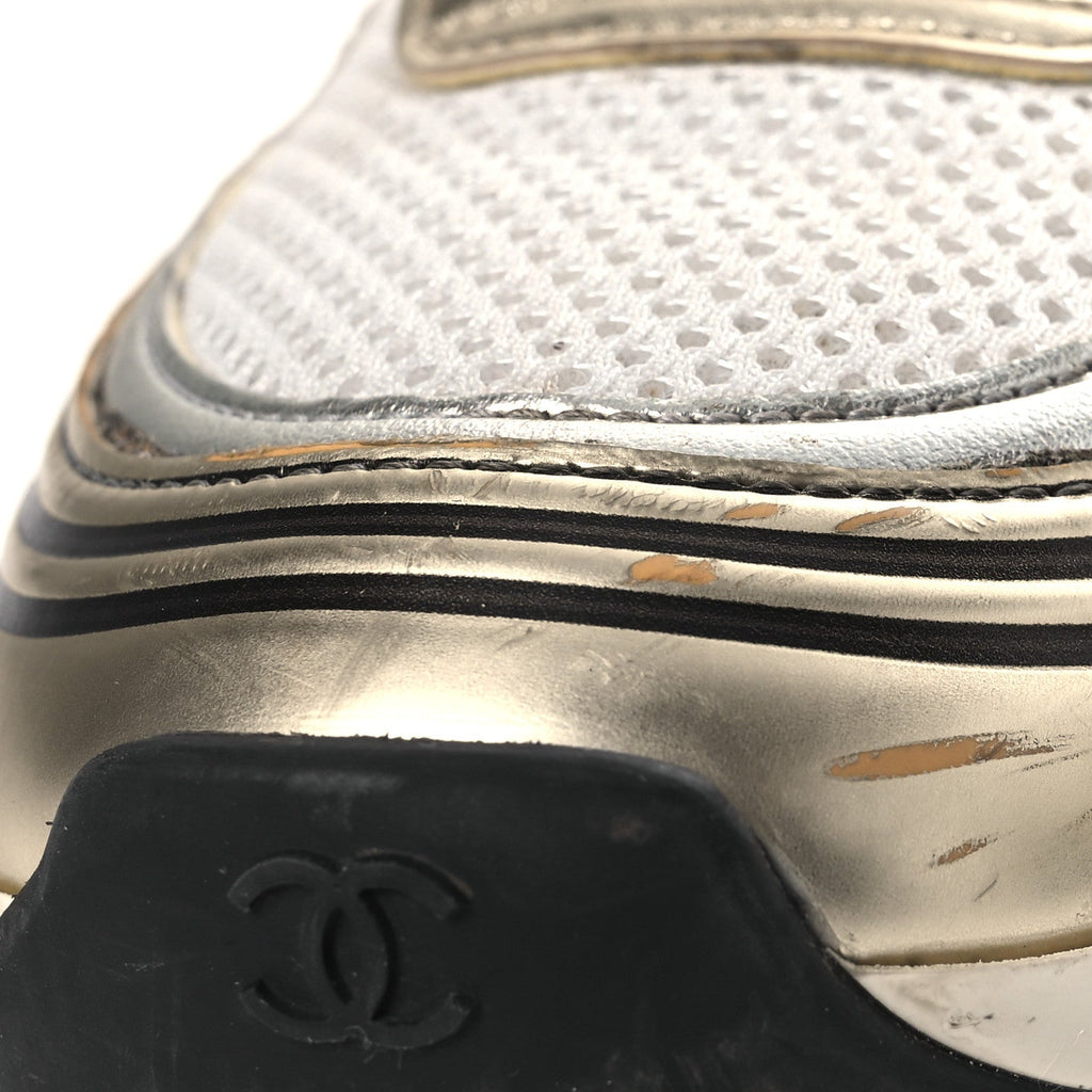 Fabric Laminated Calfskin Stretch CC Sneakers 37 White Gold Silver