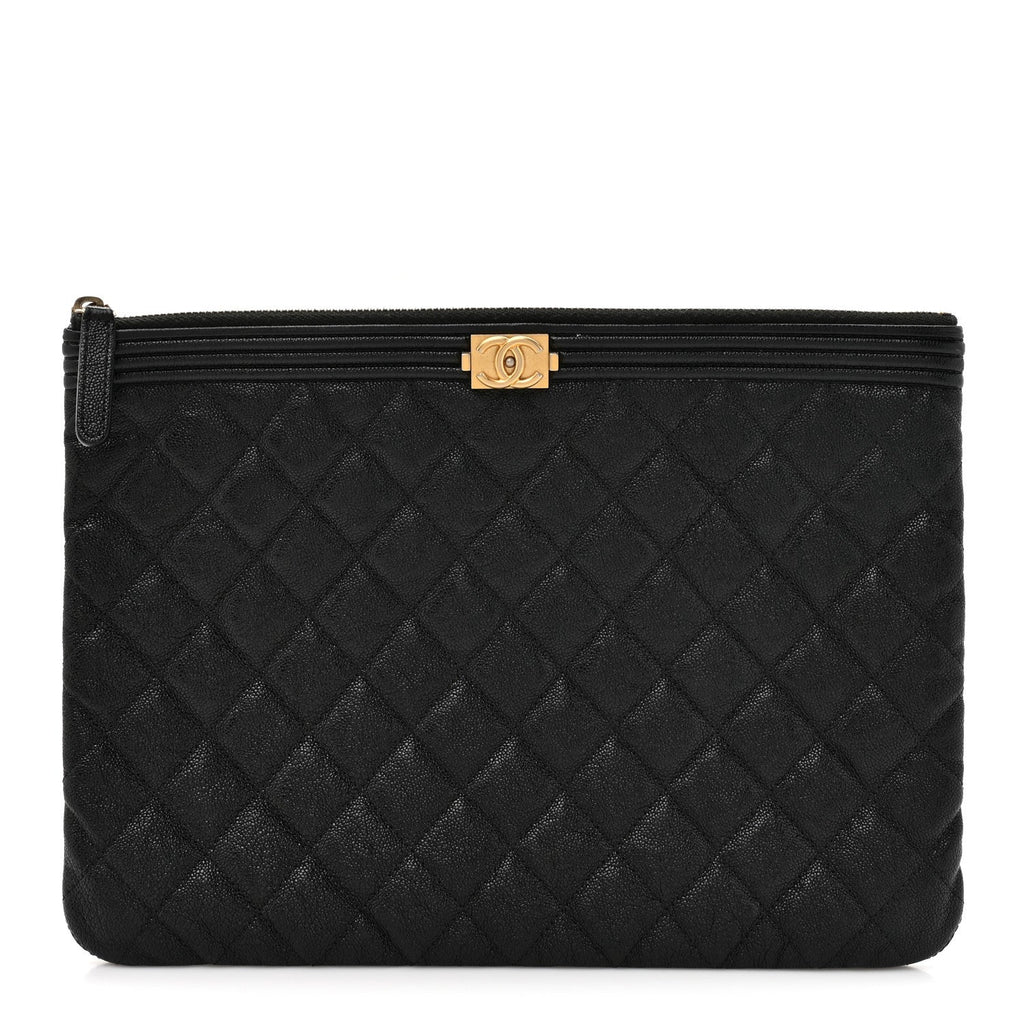 Caviar Quilted Medium Boy Cosmetic Case Black