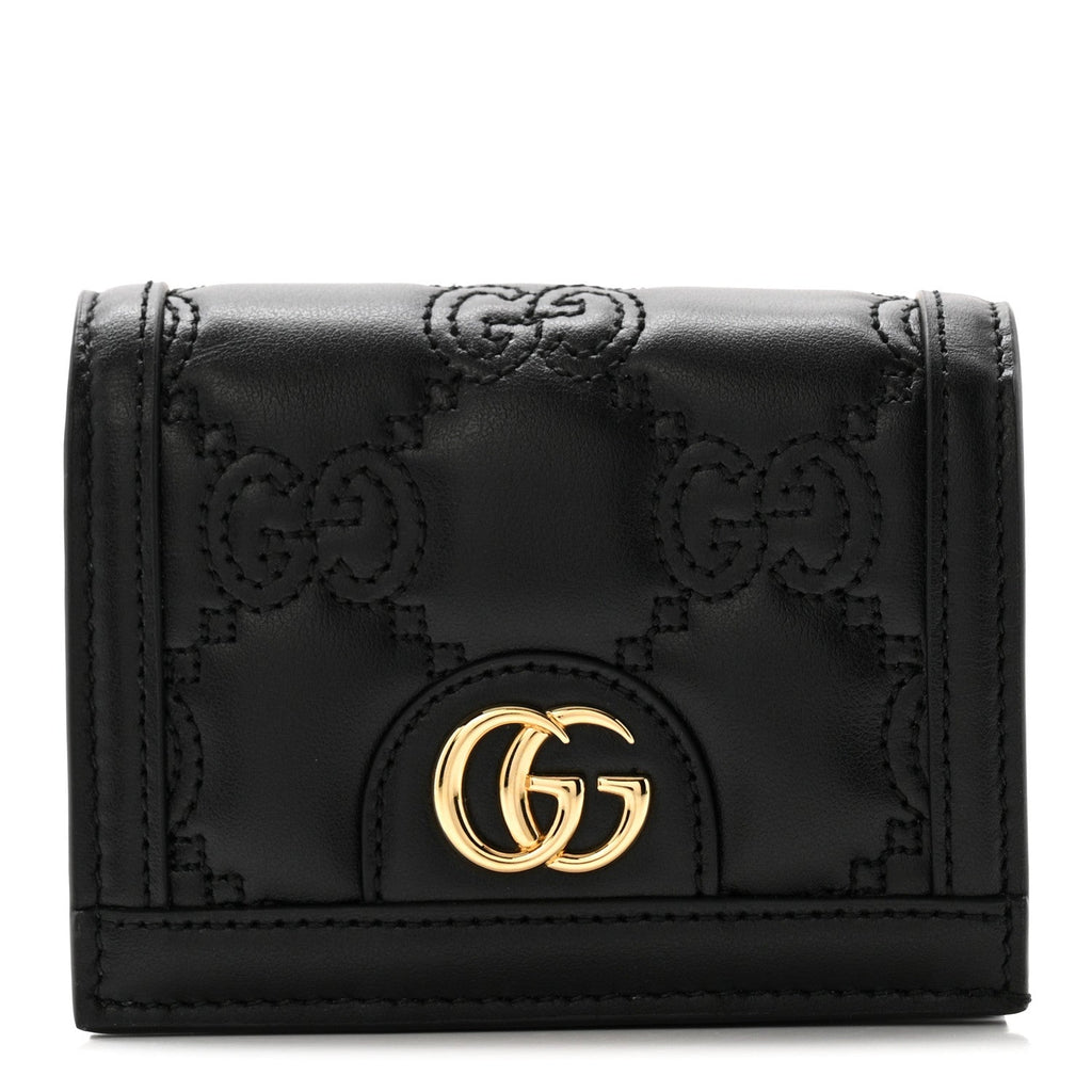Gucci Calfskin GG Matelasse Card Case Wallet Black