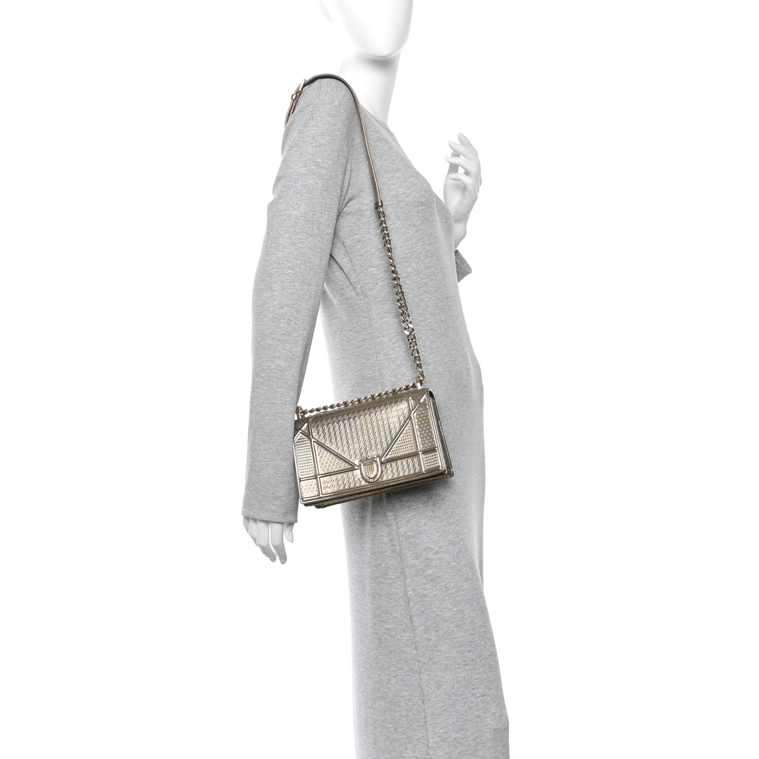 Christian Dior Metallic Patent Micro-Cannage Small Diorama Flap Bag Gold