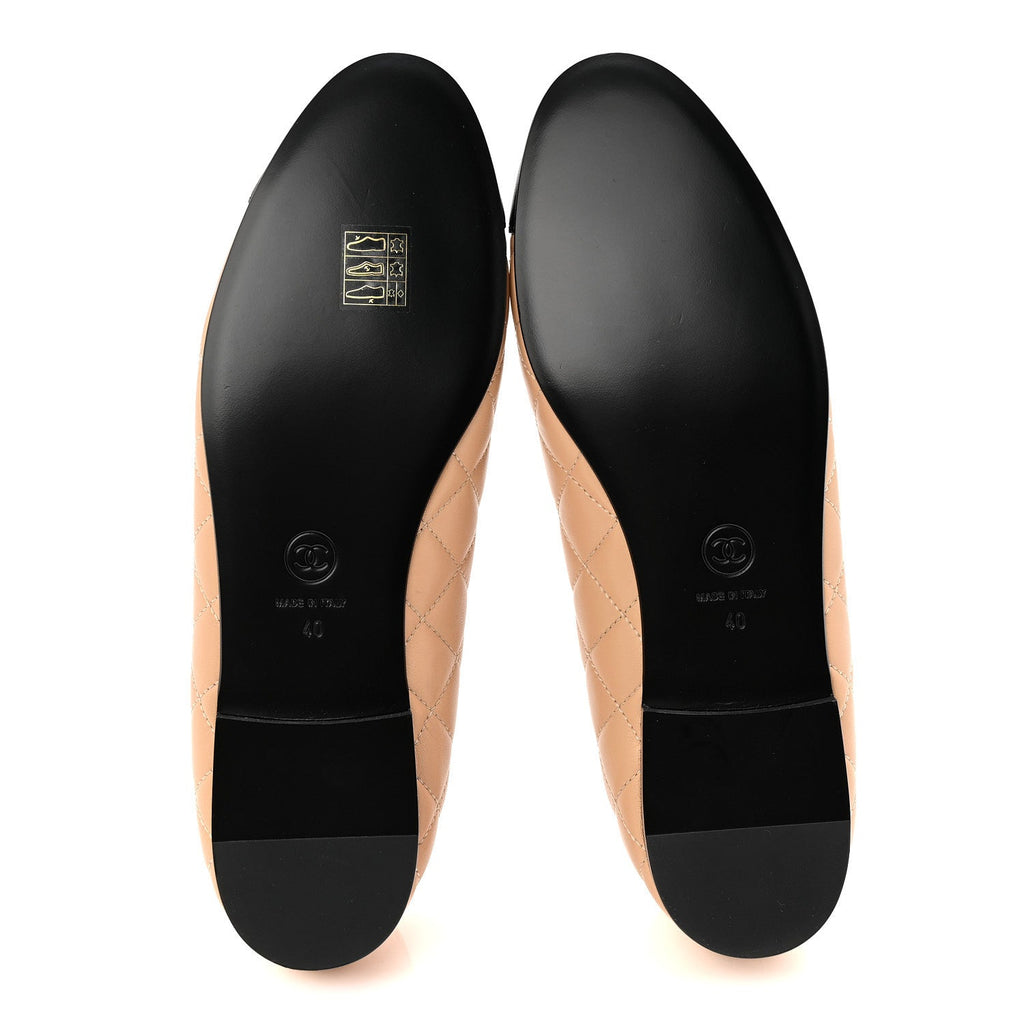 Lambskin Quilted CC Cap Toe Ballerina Flats 40 Beige Black