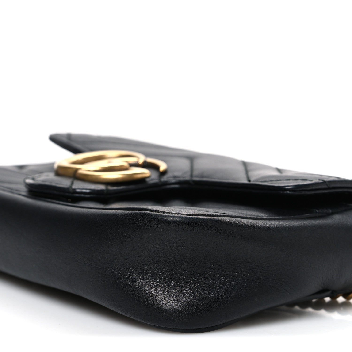 Gucci Calfskin Matelasse Super Mini GG Marmont Shoulder Bag Black