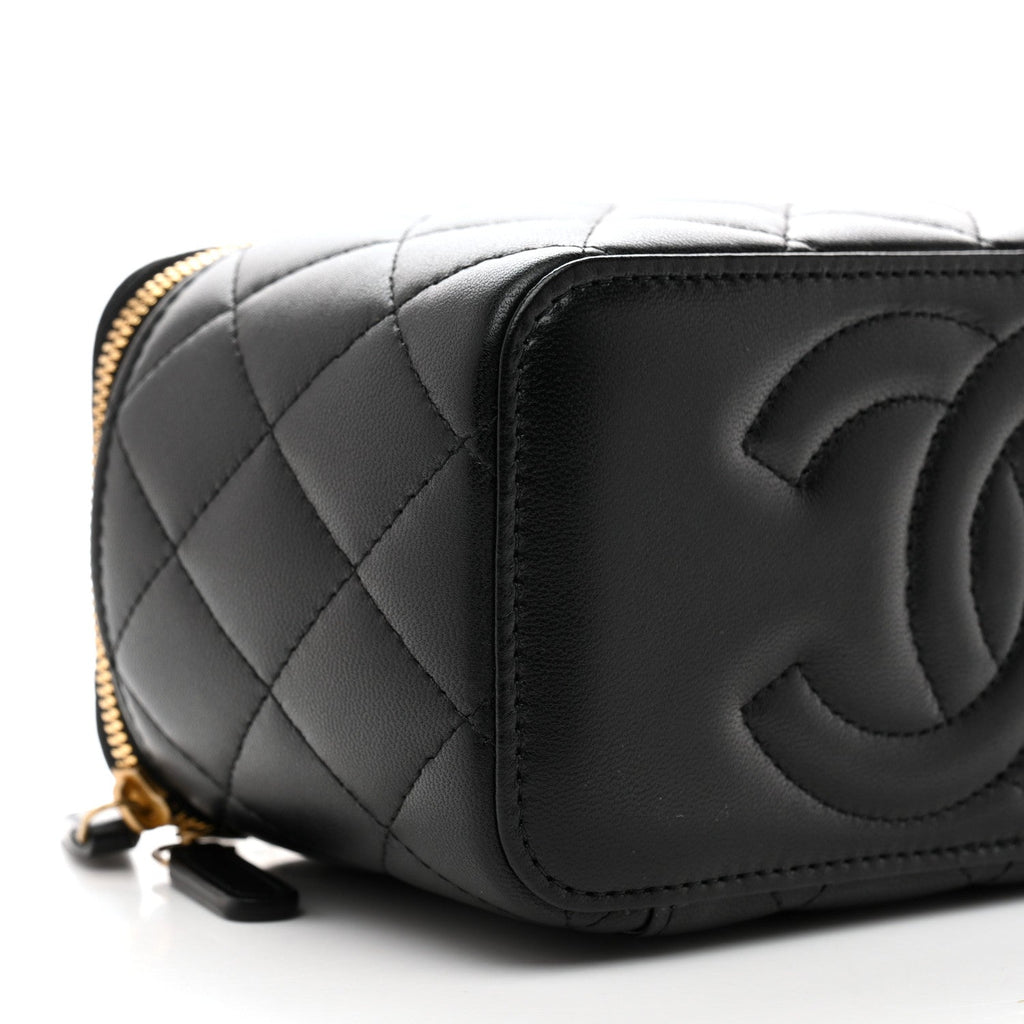 Chanel Lambskin Enamel Quilted Small Coco Hearts Vanity Case With Chain Black