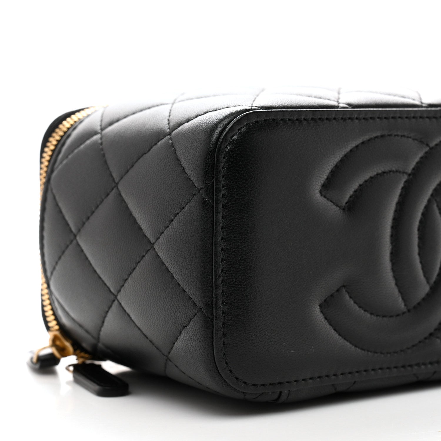 Chanel Lambskin Enamel Quilted Small Coco Hearts Vanity Case With Chain Black