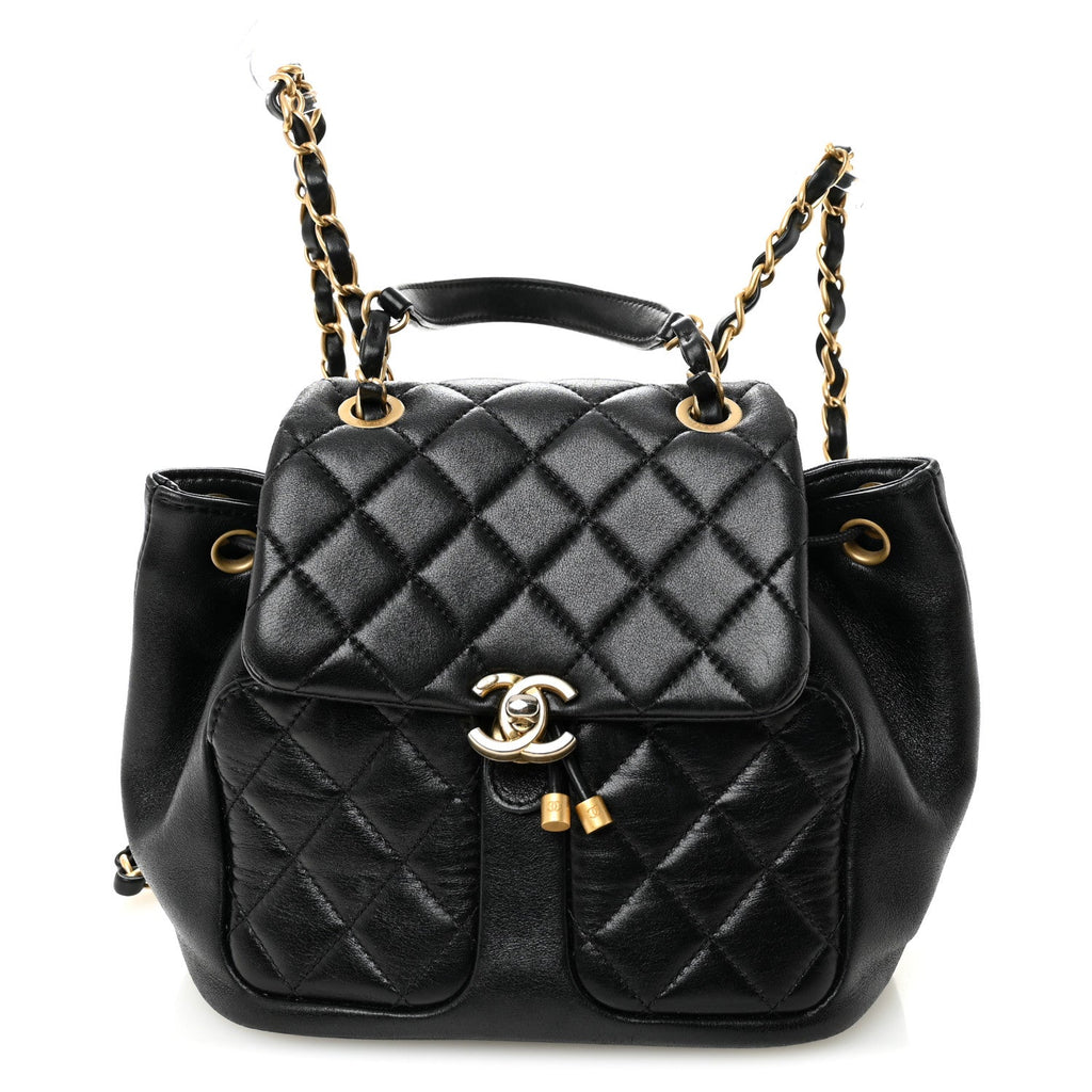 Chanel Lambskin Quilted Daily Friend Drawstring Backpack Black