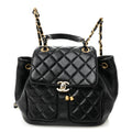 Chanel Lambskin Quilted Daily Friend Drawstring Backpack Black