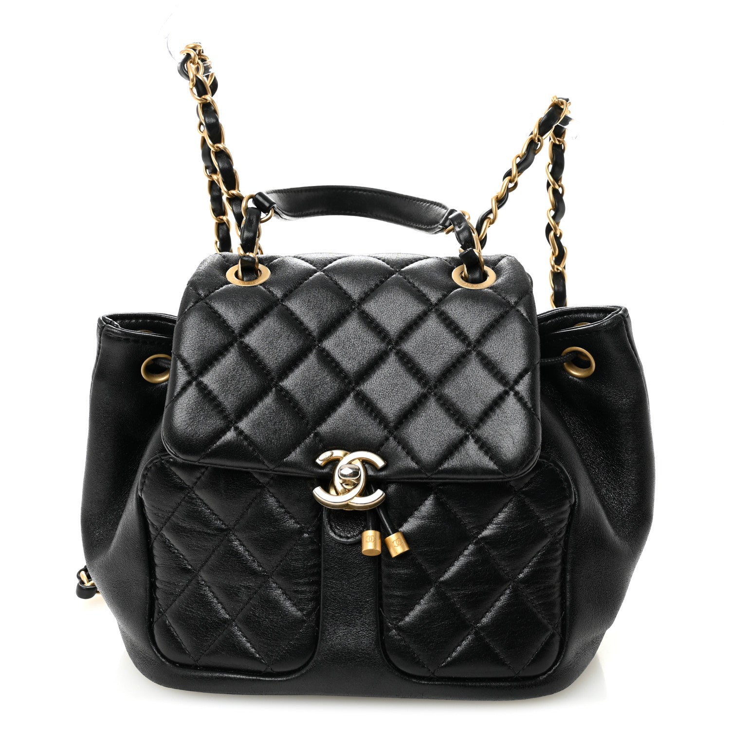 Chanel Lambskin Quilted Daily Friend Drawstring Backpack Black