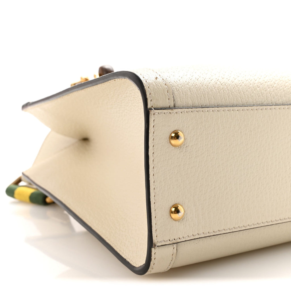 Gucci Textured Dollar Calfskin Web Small Diana Tote Bag Mystic White