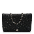 Chanel Lambskin Camellia Studded Wallet on Chain WOC Black
