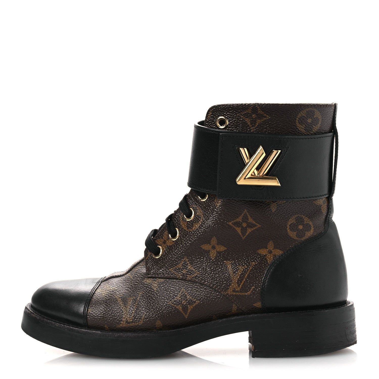Louis Vuitton Calfskin Monogram Wonderland Flat Ranger Boots 36.5 Black