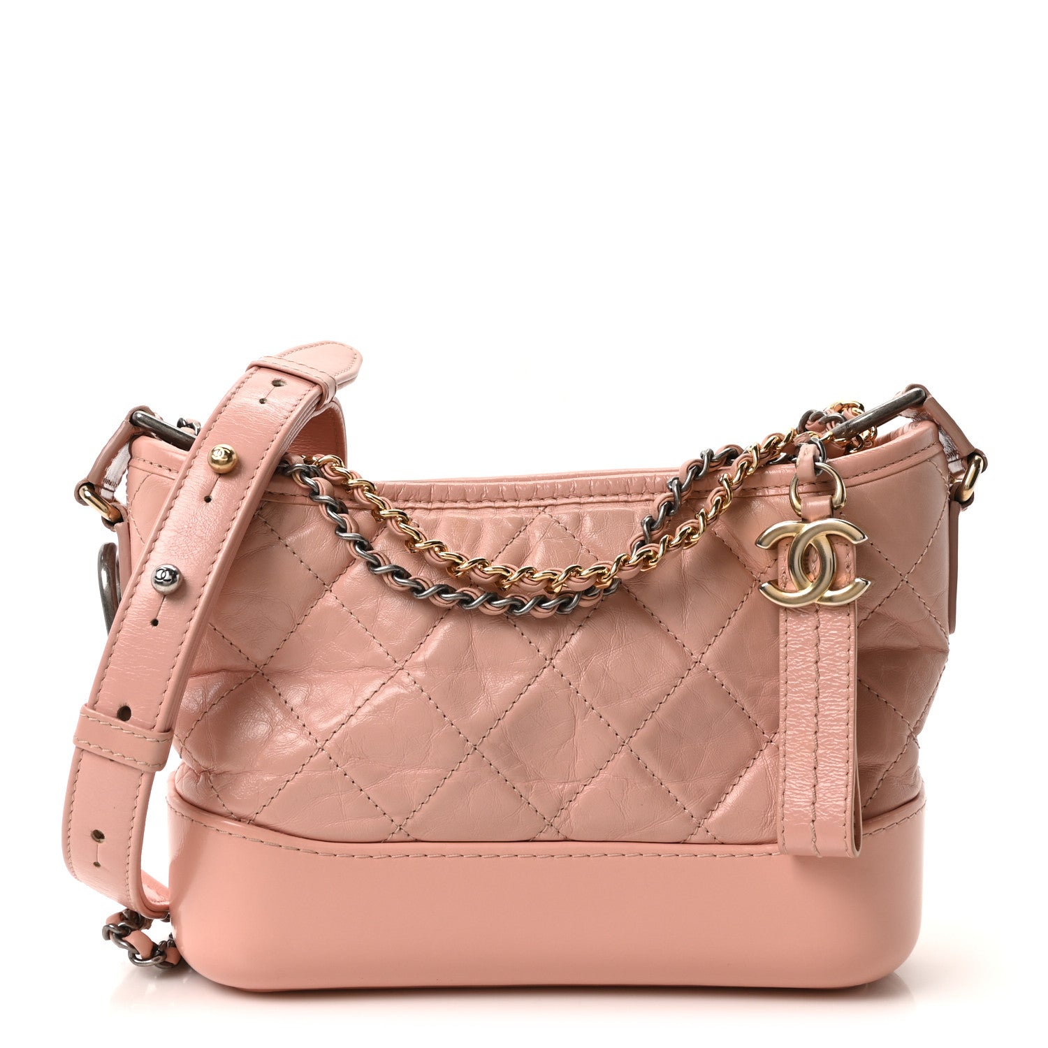 Chanel Aged Calfskin Quilted Small Gabrielle Hobo Pink