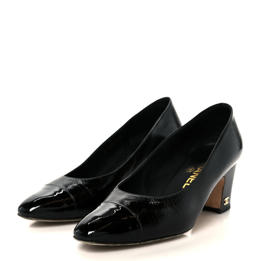 Patent Calfskin Cap Toe Mary Janes 36.5 Black