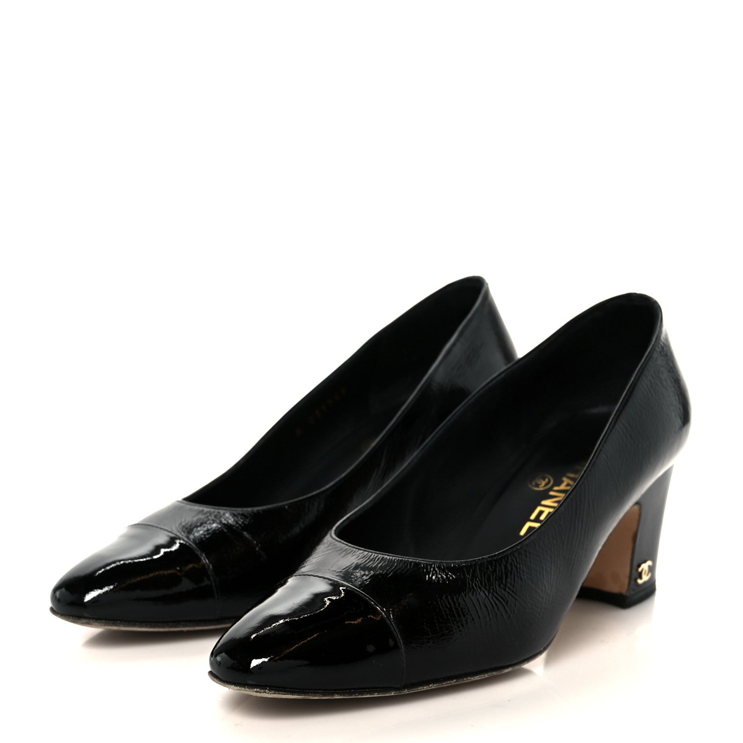 Patent Calfskin Cap Toe Mary Janes 36.5 Black