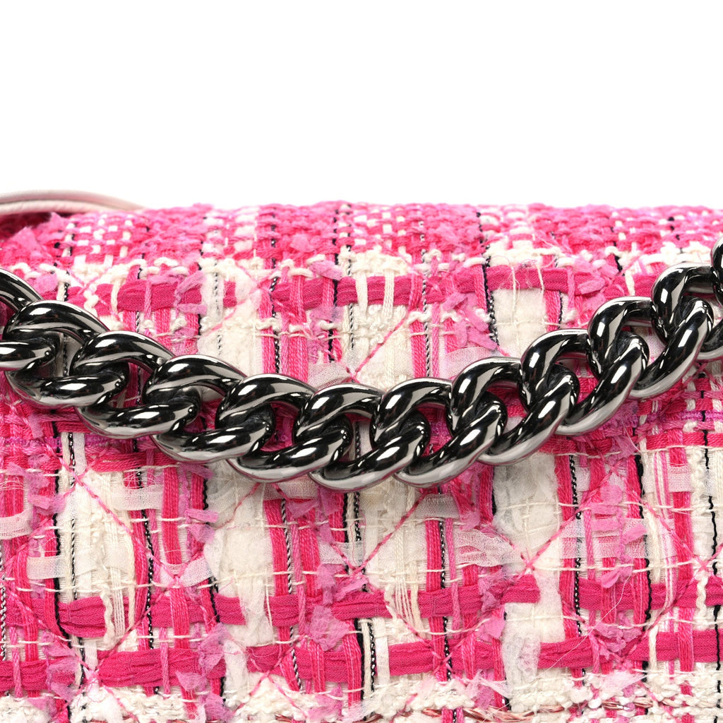 Chanel Patent Tweed Medium Boy Flap White