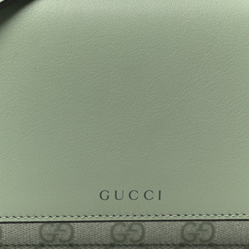 Gucci GG Supreme Monogram Textured Calfskin Emblem Wallet On Chain Sage Green