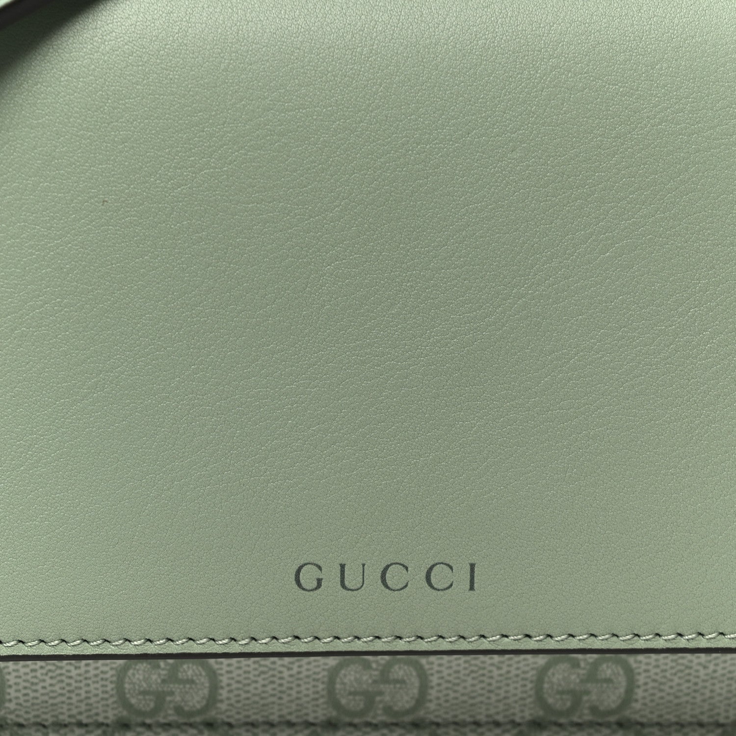 Gucci GG Supreme Monogram Textured Calfskin Emblem Wallet On Chain Sage Green