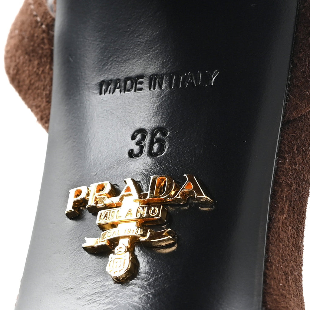 Prada Scamosciata Logo Ankle Strap 40/135mm Platform Sandals 36 Moro