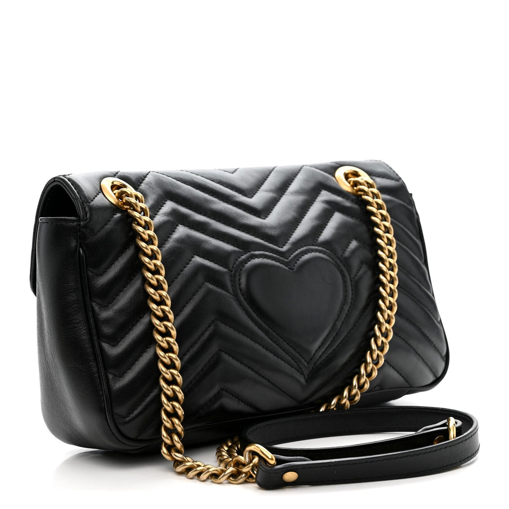 Gucci Calfskin Matelasse Small GG Marmont Shoulder Bag Black