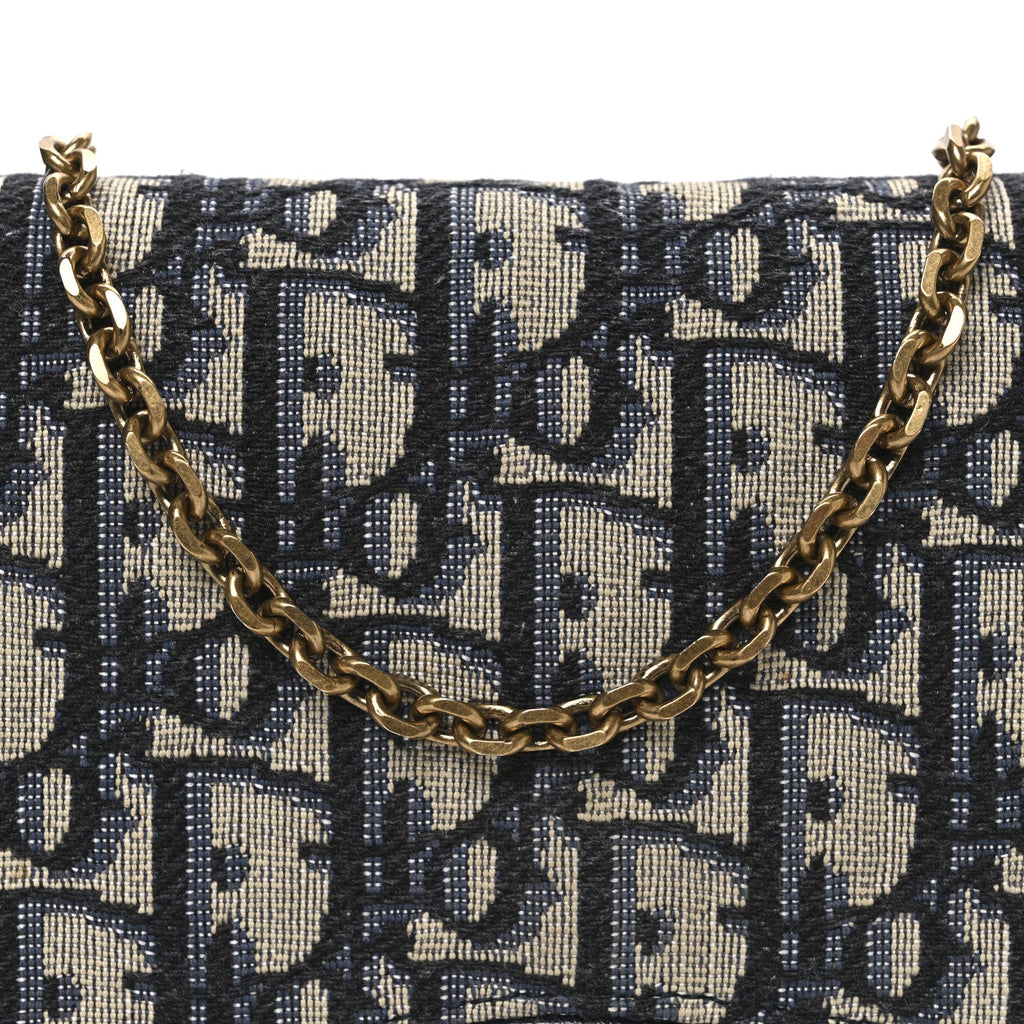 Christian Dior Oblique Saddle Chain Pouch Blue