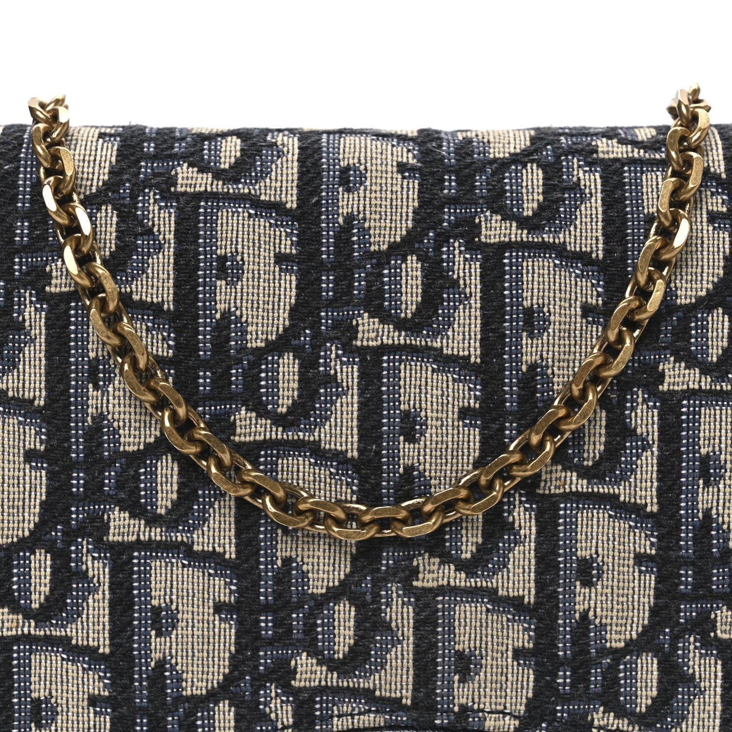 Christian Dior Oblique Saddle Chain Pouch Blue