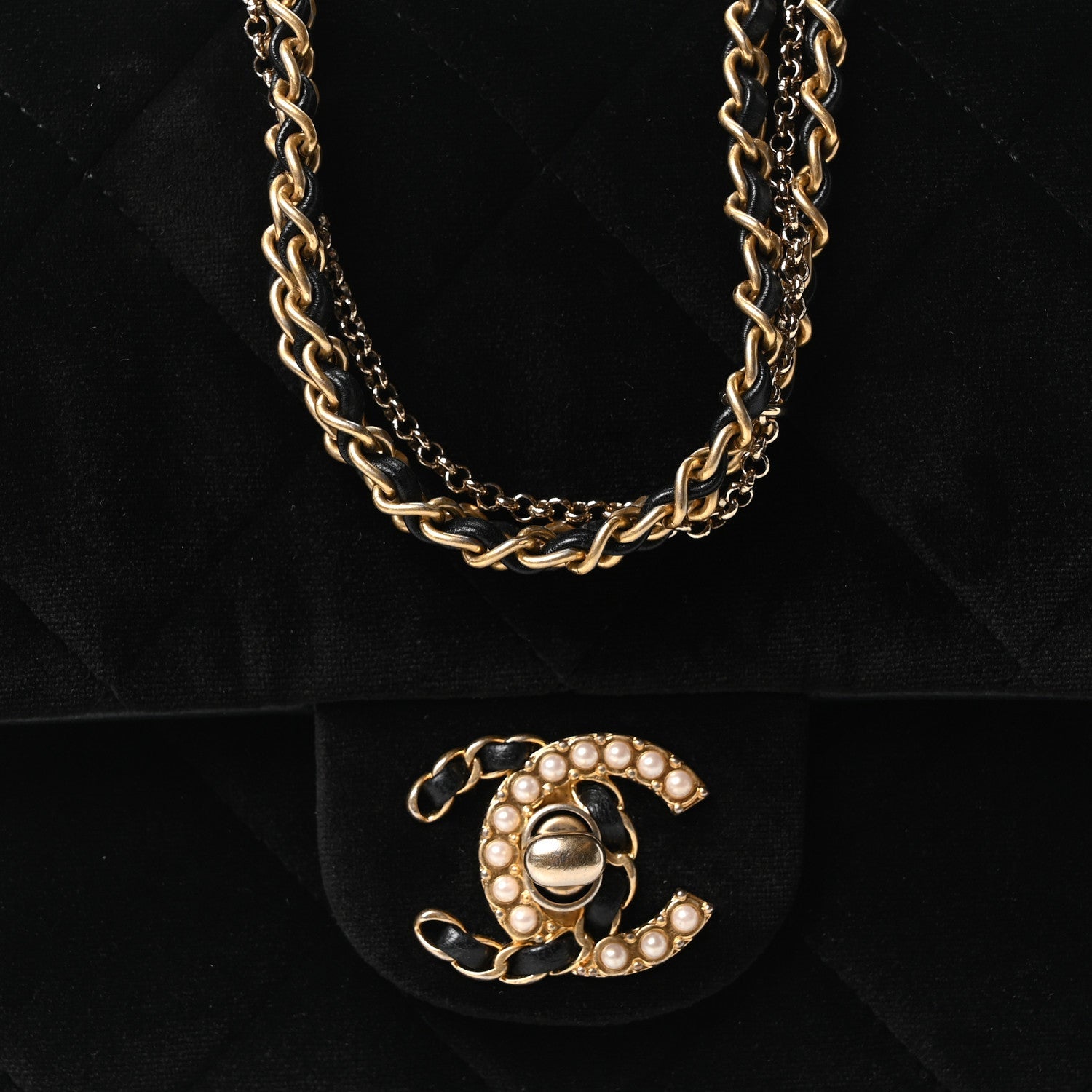 Chanel Velvet Quilted Crush On Chains Flap Bag Black