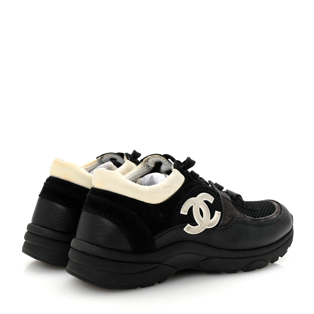 Mesh Suede Grained Calfskin Womens CC Sneakers 36.5 Black White