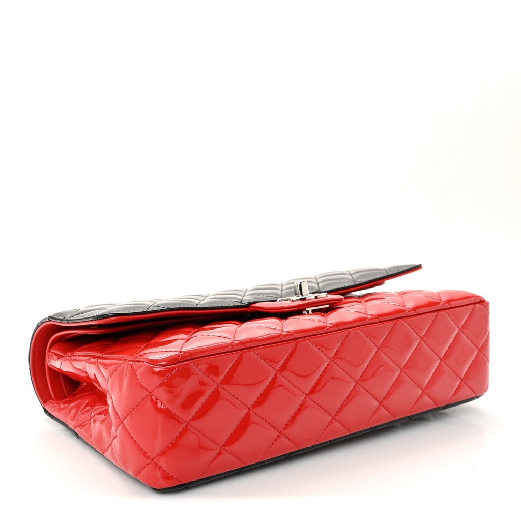 Chanel Patent Calfskin Quilted Bi-Color Medium Double Flap Black Red