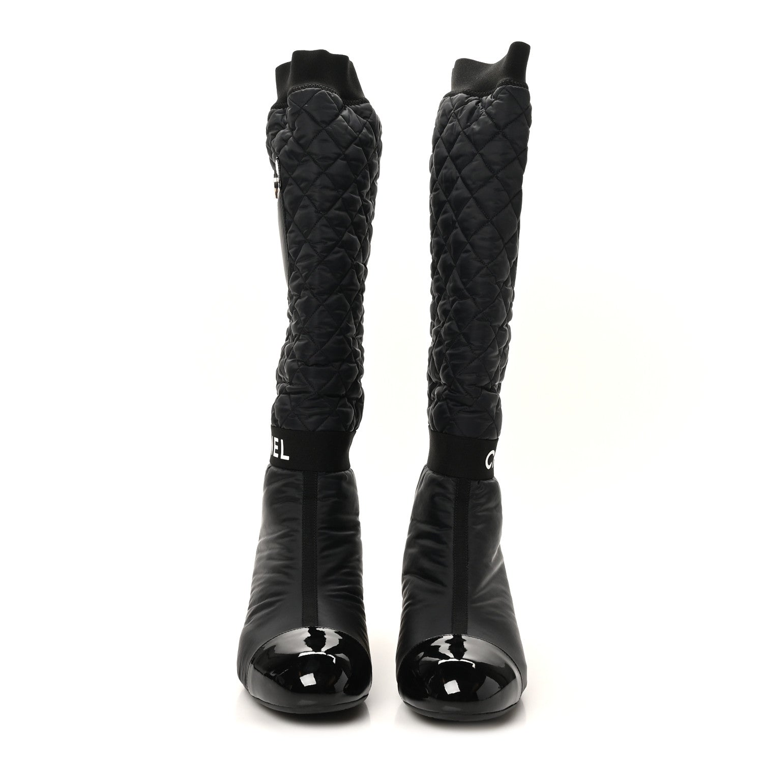 Mixed Fibers Lambskin Patent Calfskin Convertible High Boots 38.5 Black