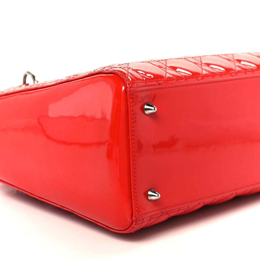 Christian Dior Patent Cannage Whipstitch Medium Lady Dior Red