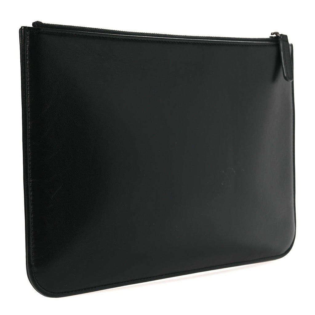 Chanel Shiny Calfskin Crystal Pearl Logo Cosmetic Case Black
