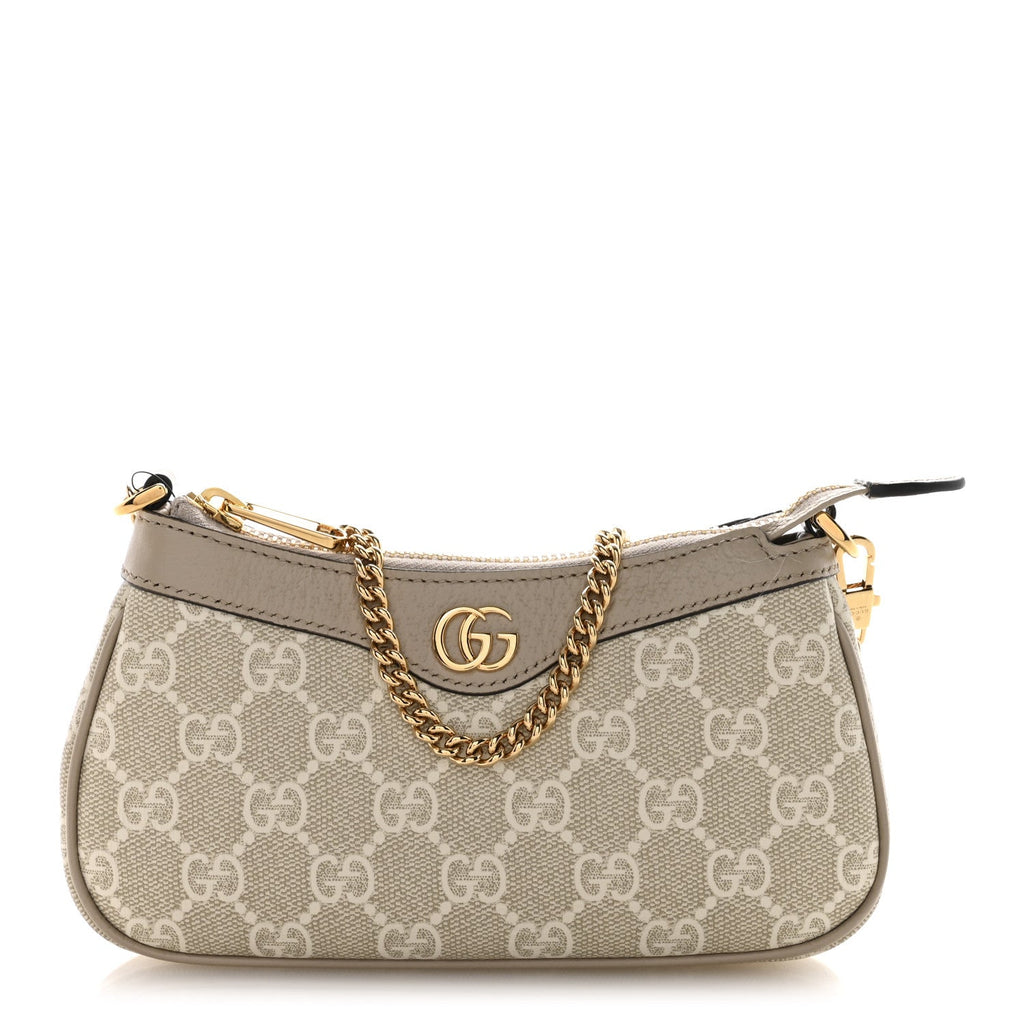 Gucci GG Supreme Monogram Textured Dollar Calfskin Web Mini Ophidia GG Handbag Beige Mystic White Oatmeal