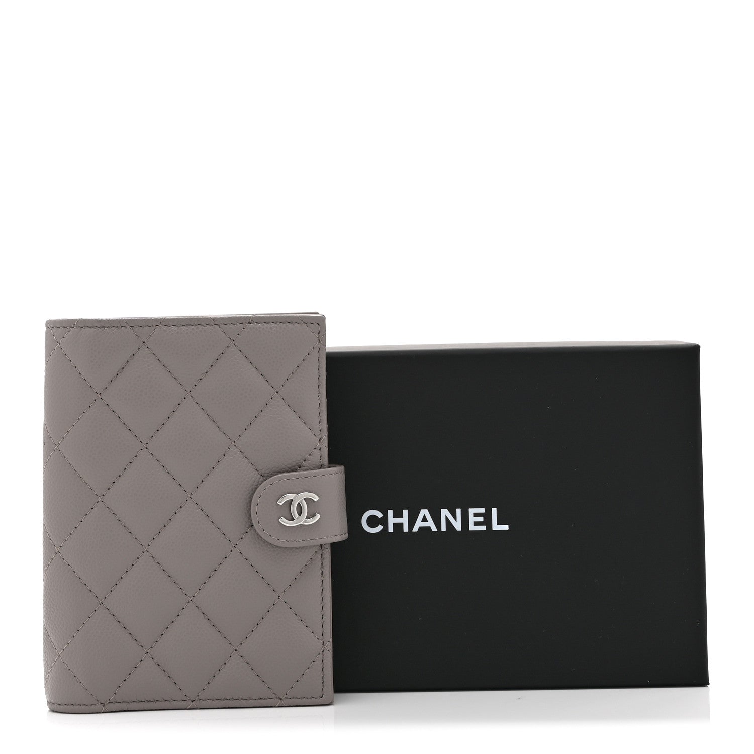 Caviar Quilted Passport Holder Grey