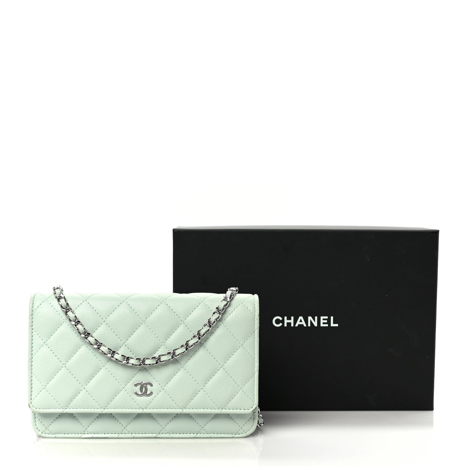 Chanel Caviar Quilted Wallet on Chain WOC Light Blue