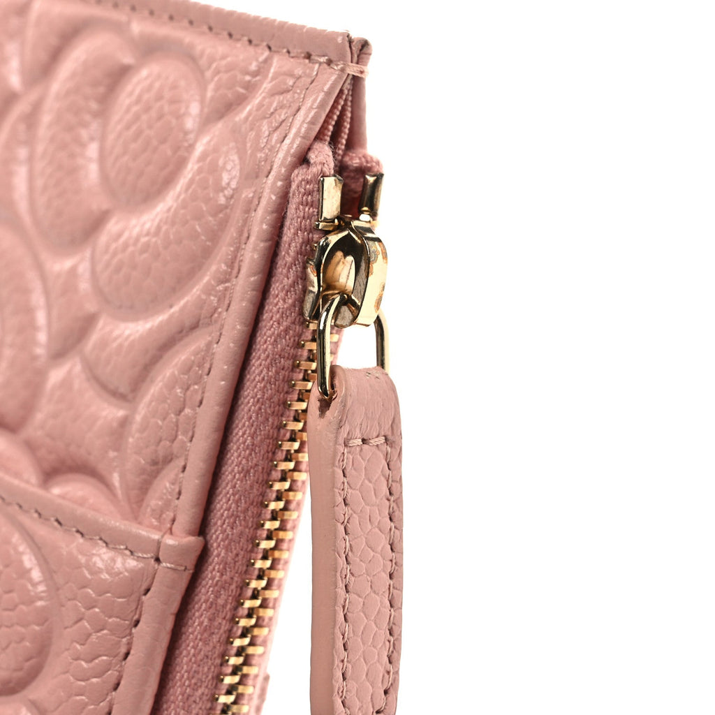 Caviar Camellia Embossed Classic Flat Wallet Pouch Pink