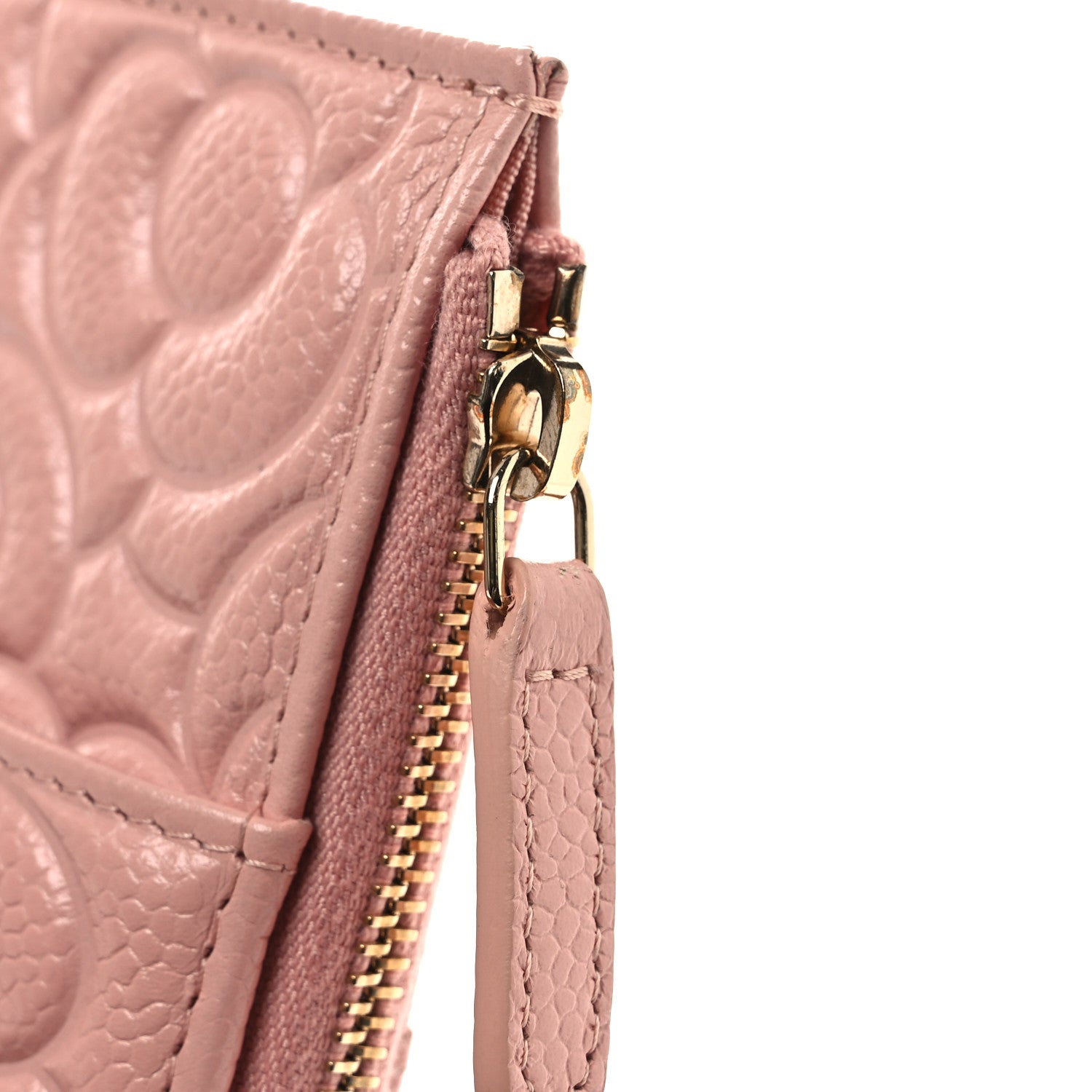Caviar Camellia Embossed Classic Flat Wallet Pouch Pink