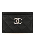 Caviar Quilted Crystal Card Holder Black