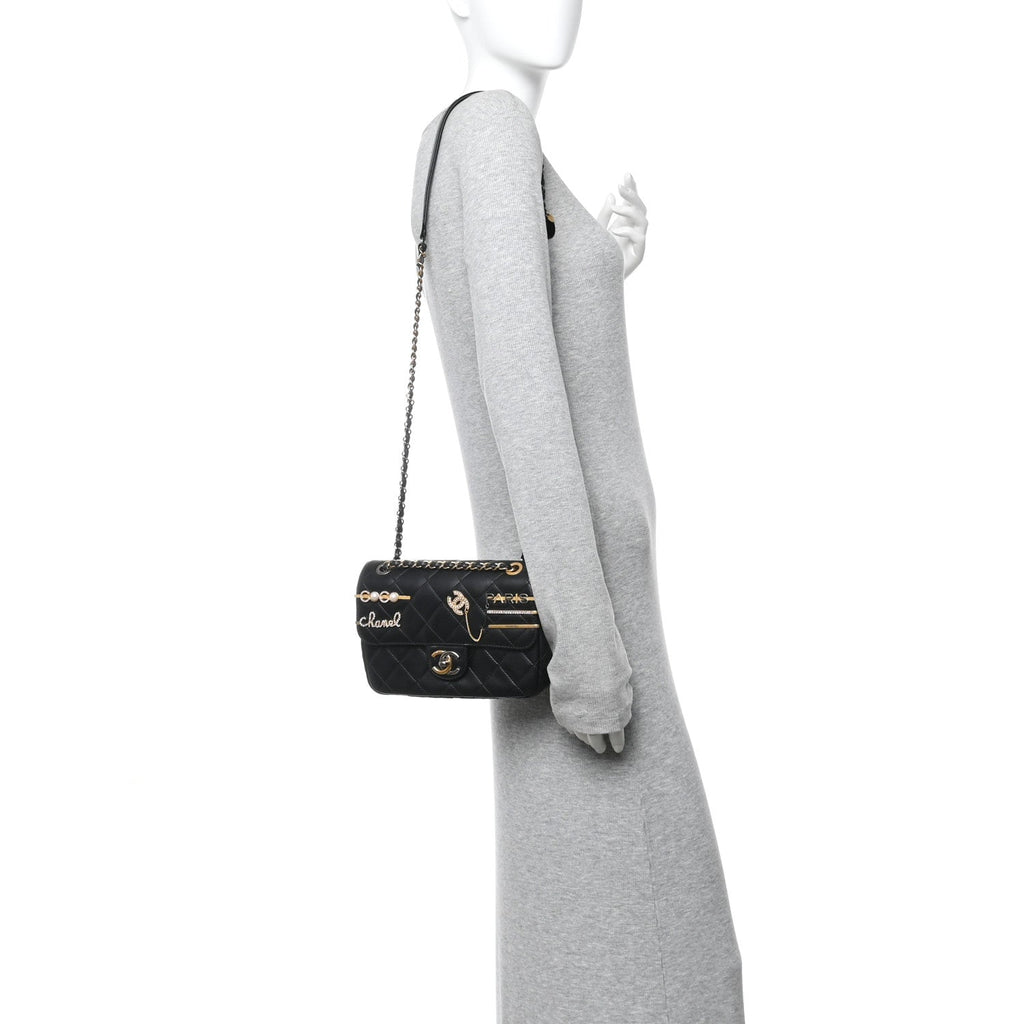 Chanel Lambskin Quilted Small Coco Clips Single Flap Black