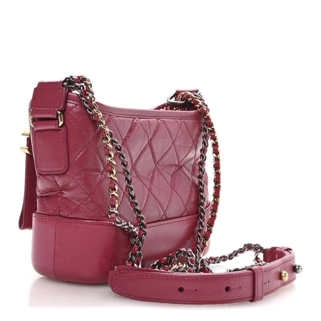 Chanel Aged Calfskin Quilted Small Gabrielle Hobo Fuchsia