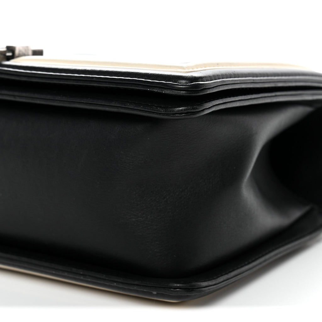 Chanel Calfskin Pleated Medium Boy In Rome Flap Black White