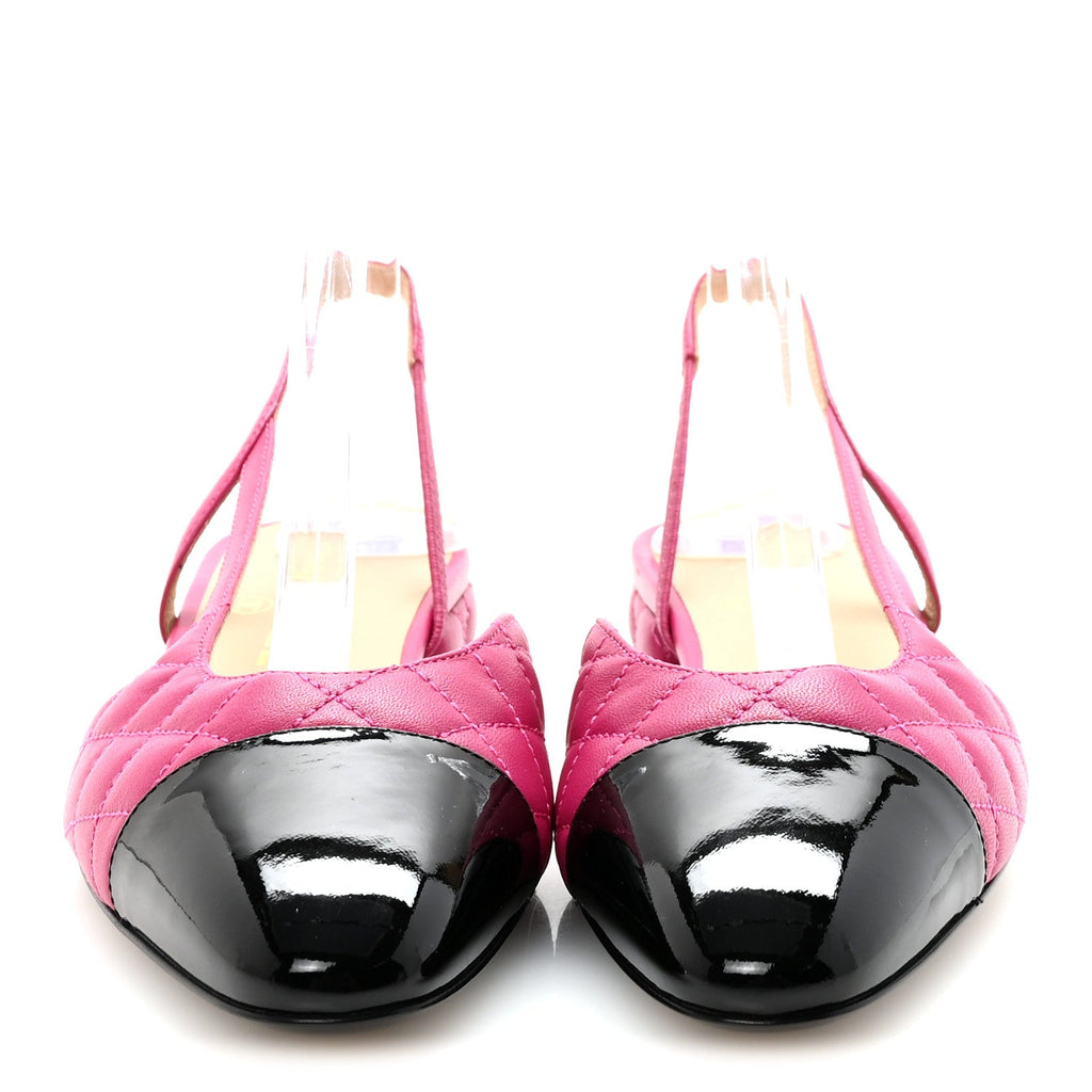 Lambskin Patent Cap Toe CC Slingback Flats 37.5 Fuchsia Black
